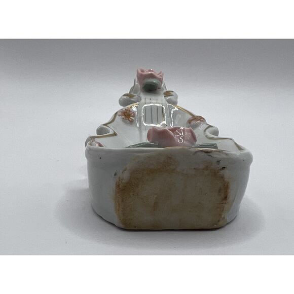 Vintage Mid Century THAMES BONE CHINA Flowered Hand Painted Violin Trinket Dish - Picture 9 of 11